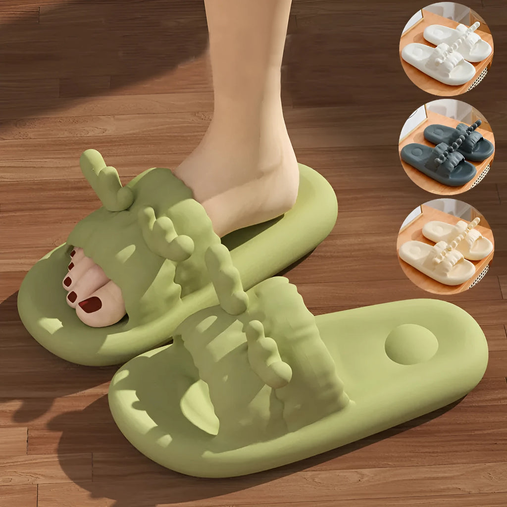 Women's EVA flip flop slippers with deer horn design and non-slip sole in light yellow.