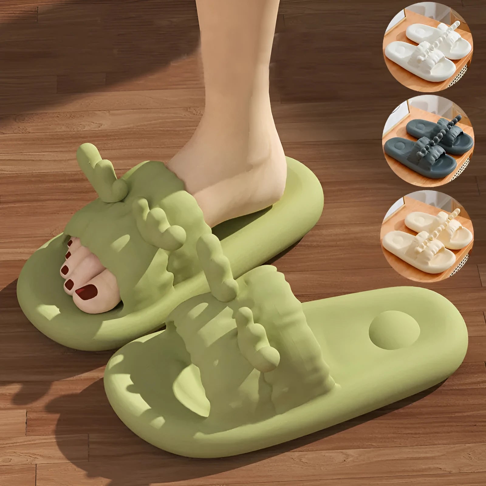 Women's EVA flip flop slippers with deer horn design and non-slip sole in light yellow.