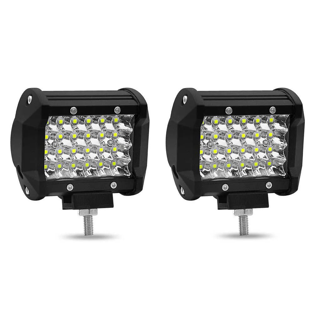Black 4-row 72W LED light bar with aviation aluminium case and stainless steel bracket for vehicle mounting.