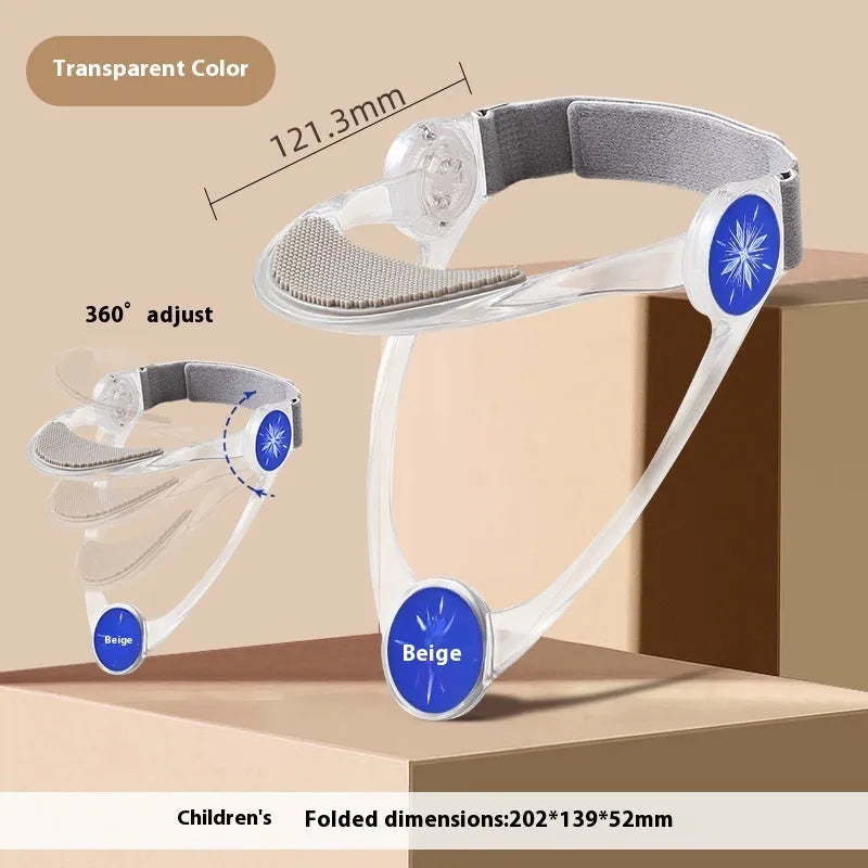 Adjustable neck brace for cervical spine support in blue, pink, and transparent colours for adults and children.