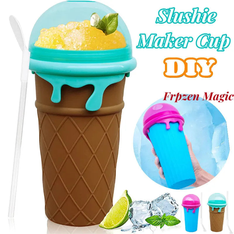 Blue 500ml slushy maker cup for quick-frozen smoothies and homemade juice