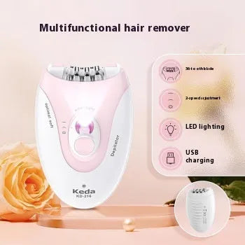 Portable USB electric hair removal device in KEDA-216 colour with brush cleaning accessory