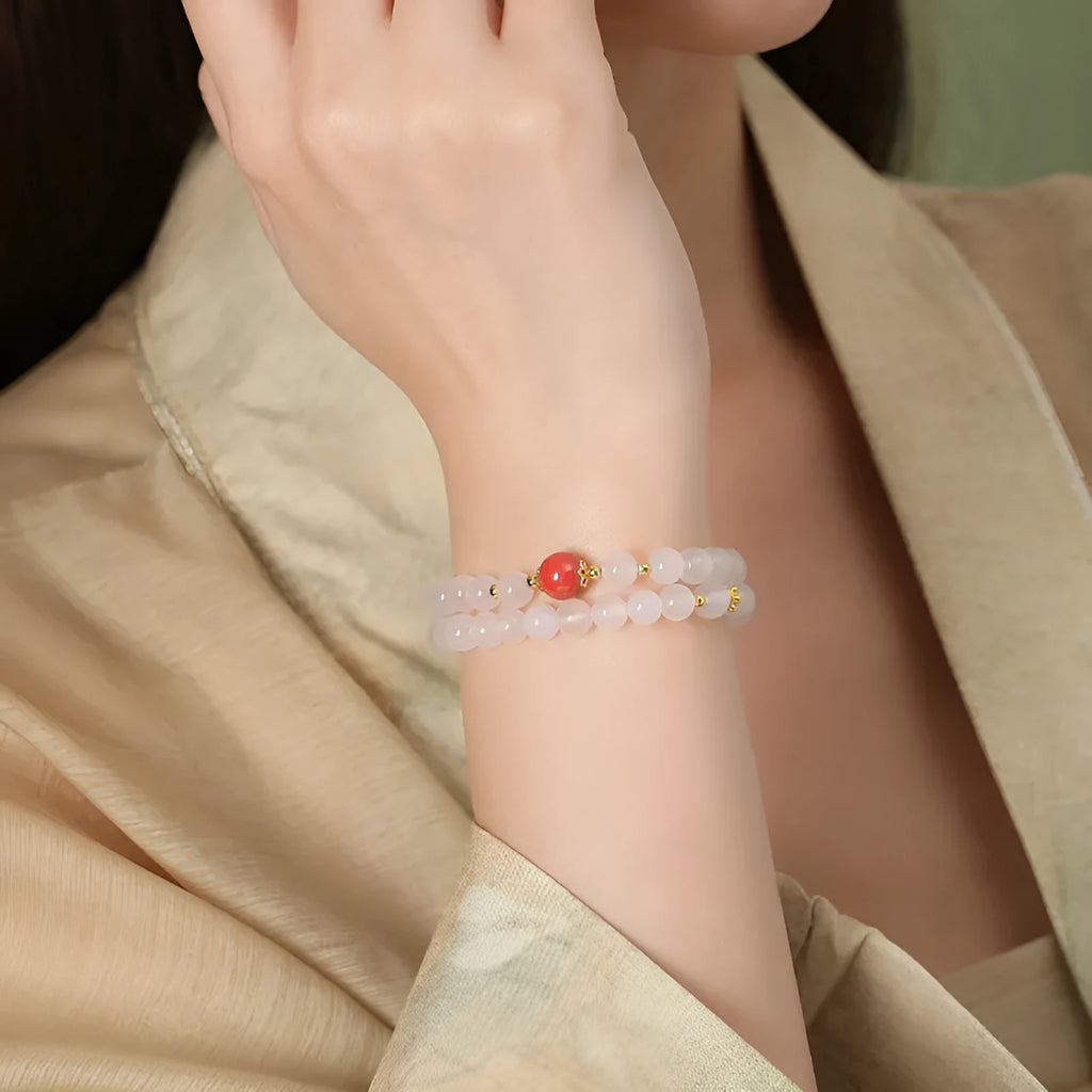 White agate women's bracelet with double-layer construction and geometry-shaped beads