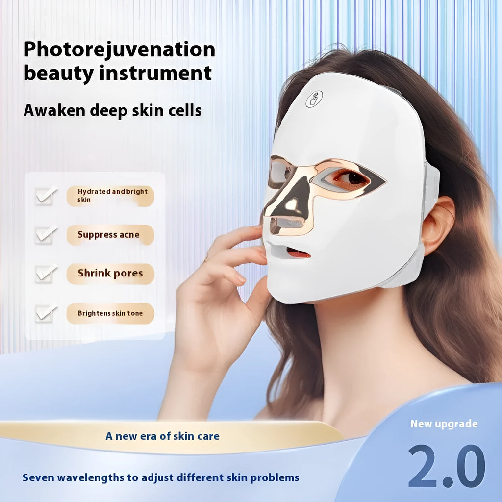 Rechargeable LED facial beauty mask with manual touch controls in black gold edge colour