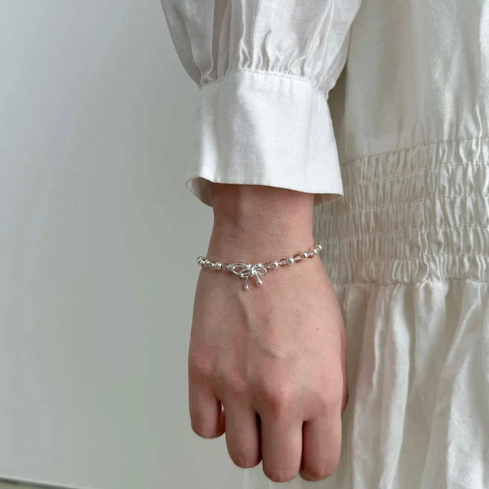 925 sterling silver bow bracelet for women electroplated finish silver tone