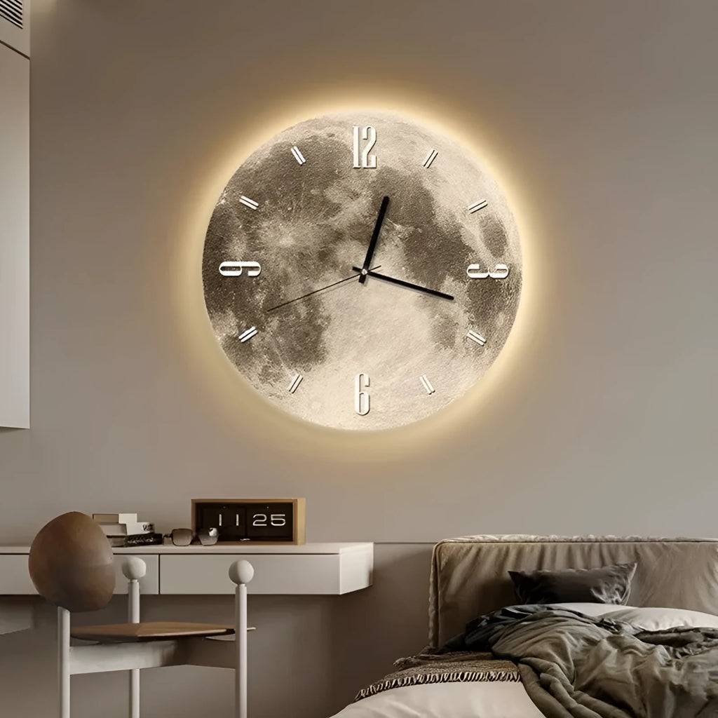 Wall clock with optional LED light in 30cm, 40cm or 50cm diameter for living room or bedroom