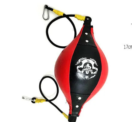 Black and red diamond pattern inflatable boxing speed ball for Muay Thai training.