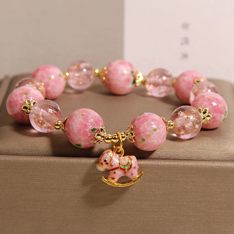 Cherry blossom women's luminous glass crystal bracelet in gourd style with coloured glaze finish