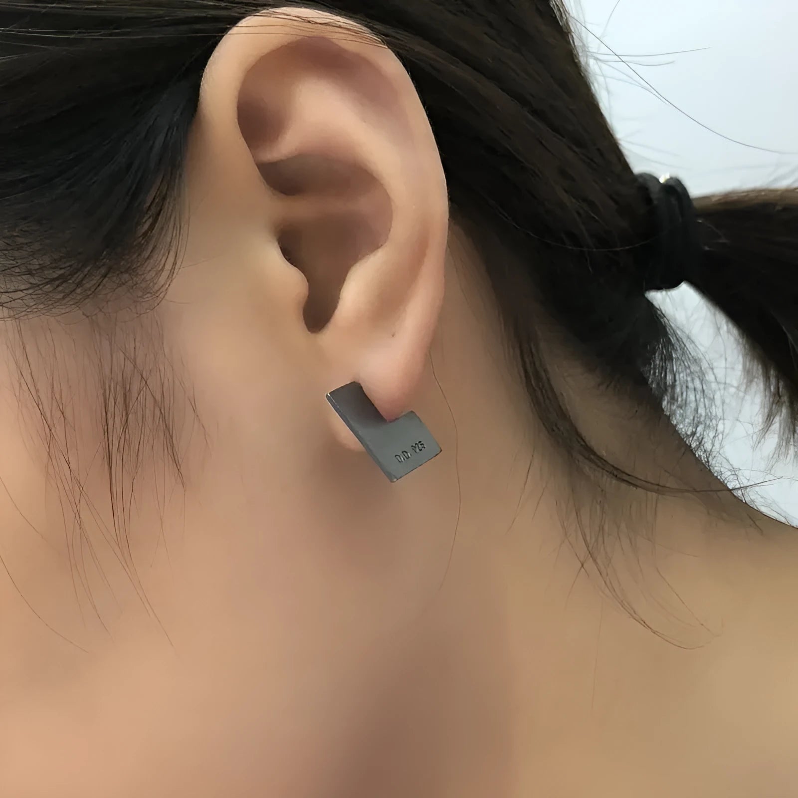 Oxidised black geometric square sterling silver earrings measuring approximately 16mm