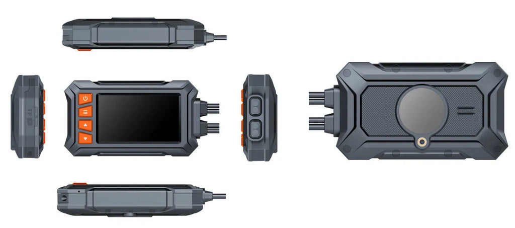 Motorcycle dash cam with 3-inch screen, dual cameras, and GPS module for front/rear recording and route tracking