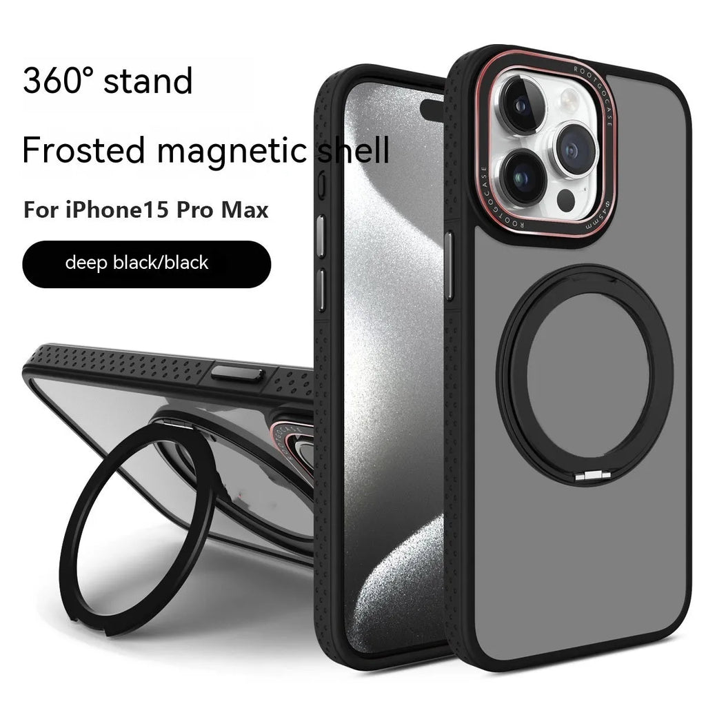 Rotary magnetic invisible bracket phone case for iPhone, silicone shockproof cover in black