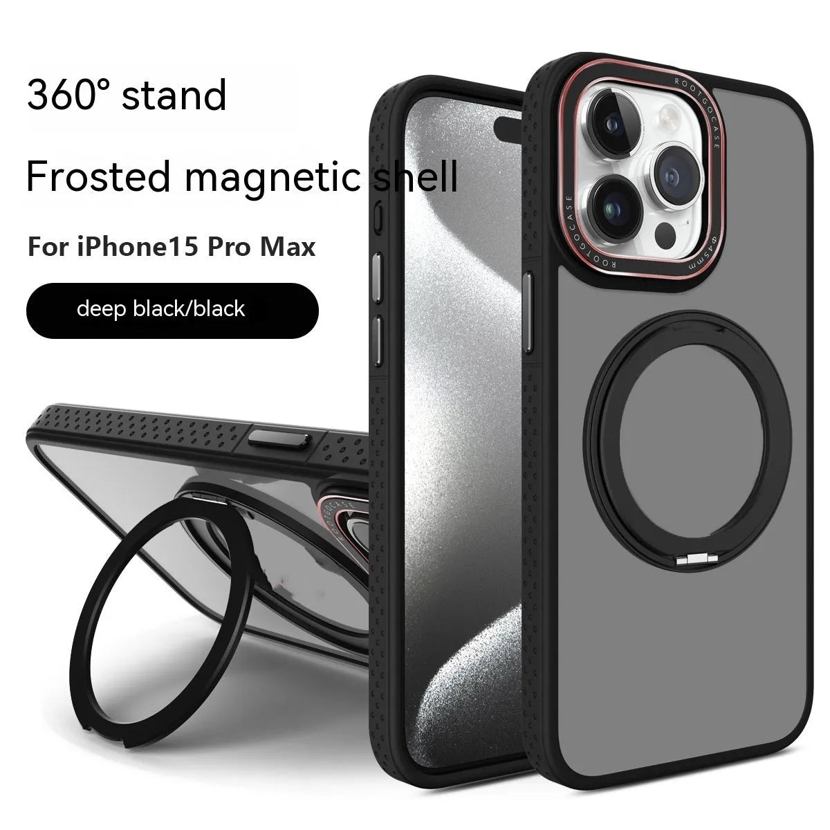 Rotary magnetic invisible bracket phone case for iPhone, silicone shockproof cover in black