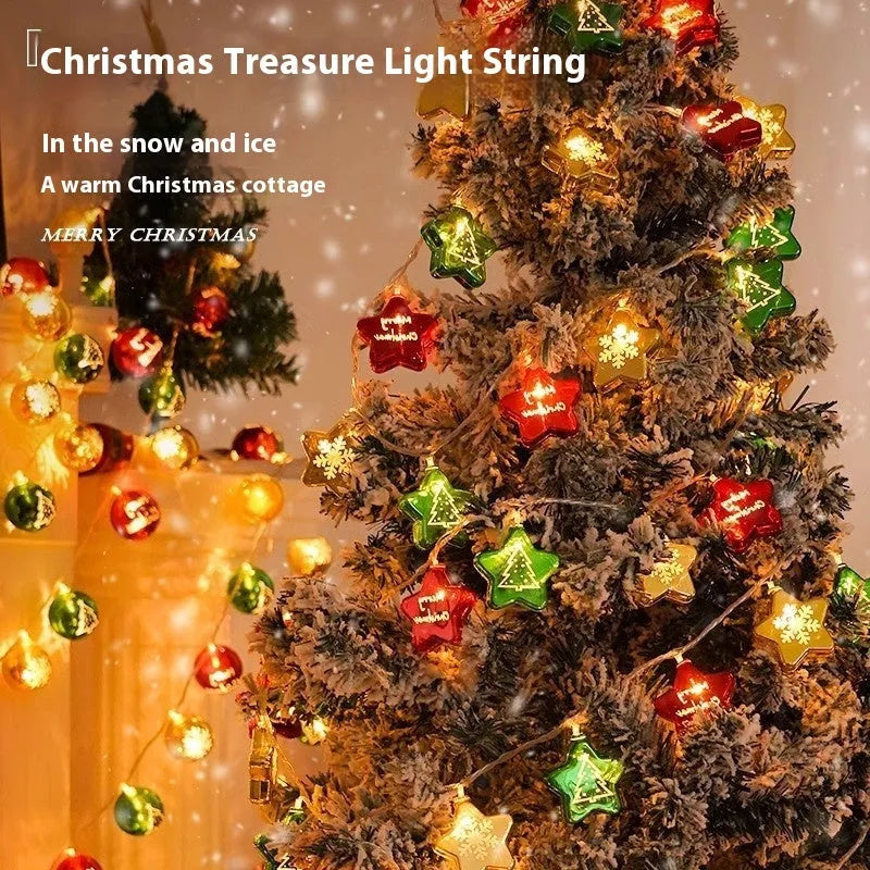 Gold electroplated ball fairy lights string with coloured pendants for Christmas tree decoration