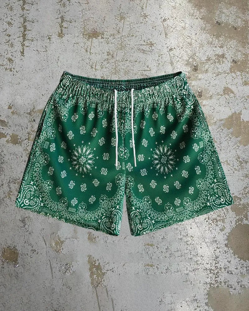 Men's quick-drying beach shorts in digital print polyester fabric with elastic waistband