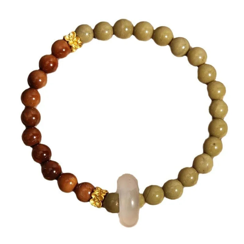 Green gradient Chinese style women's bracelet with crown and geometric electroplated design