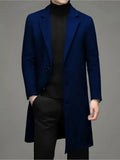 Men's slim-fit woolen coat in solid colour, side seam pockets, 100cm length, polyester