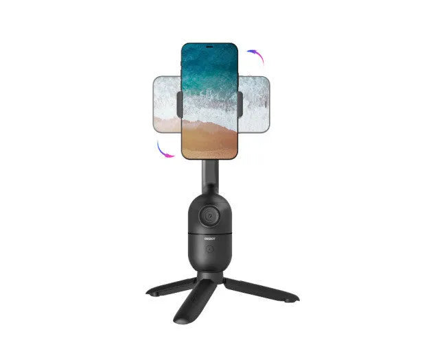 Black motorised mobile phone bracket on tripod with face tracking for live broadcasting