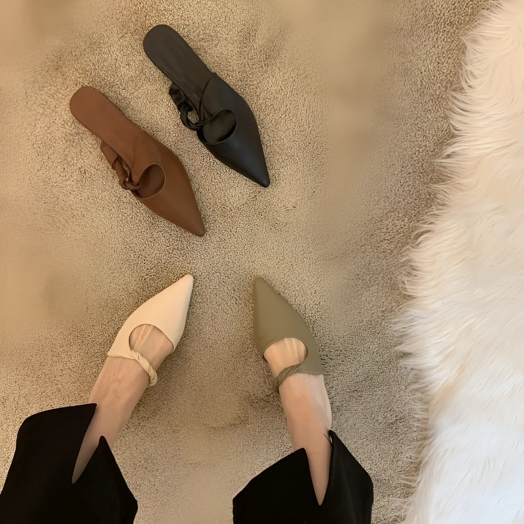 Women's leather slippers with semi-toe box design in four colour options