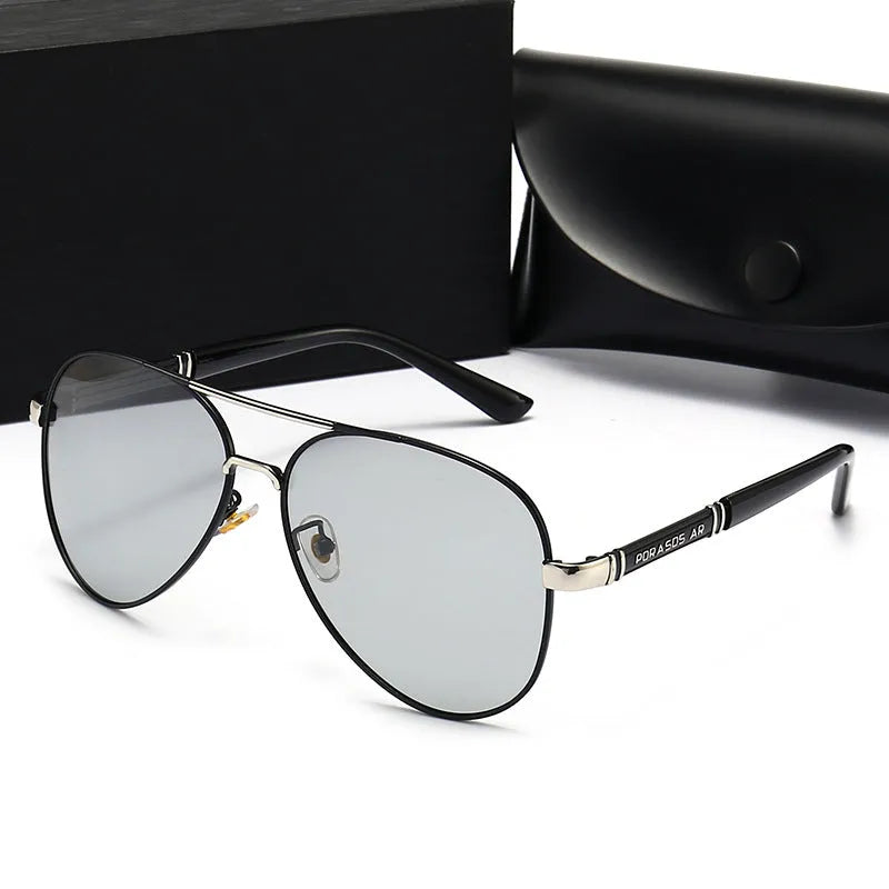 Men's polarized UV400 sunglasses with metal full frame and TAC lenses in black, gold, or silver options