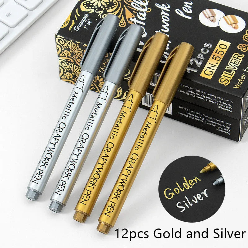 Metal paint pen with gold and silver ink refills for craft projects