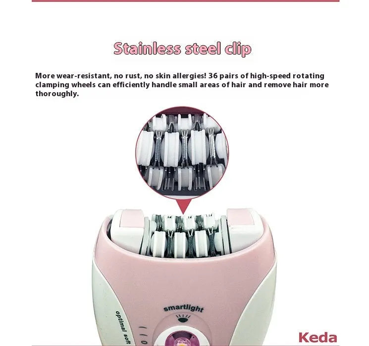 Portable USB electric hair removal device in KEDA-216 colour with brush cleaning accessory