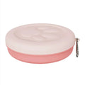Portable outdoor dog bowl in light pink and green colour options, shown in L and S sizes