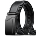 Men's automatic buckle belt in black surface colour, two-layer cowhide leather, 3.5cm width, alloy buckle