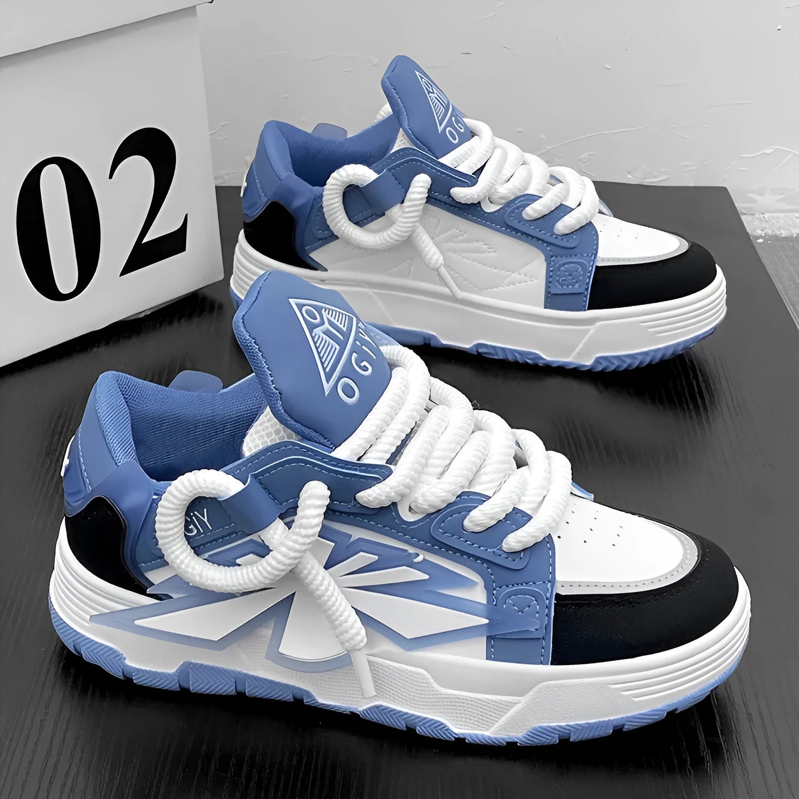 Men's white chunky sneakers with thick rubber sole and lace-up front