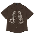 Men's brown striped quick-drying outdoor shirt with Cuban collar for hiking and camping