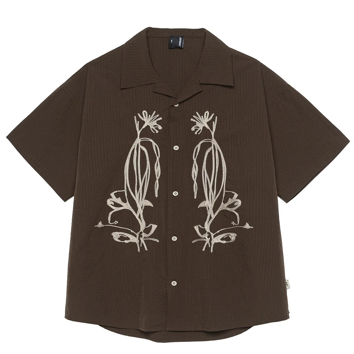 Men's brown striped quick-drying outdoor shirt with Cuban collar for hiking and camping