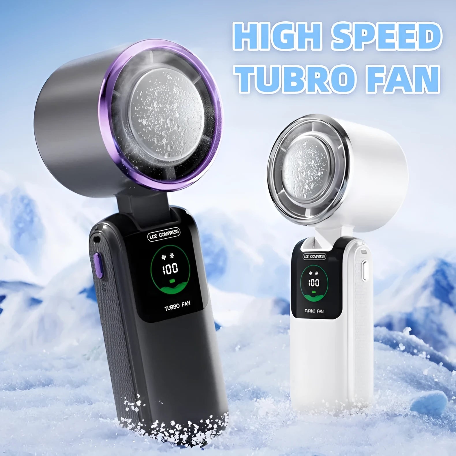 USB rechargeable handheld folding mini fan showing adjustable speed controls and compact folded design