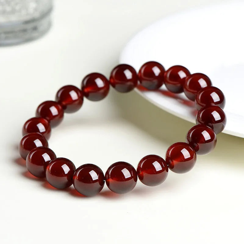 Natural orange red garnet ball bracelet with Ruyi elements in retro unisex design