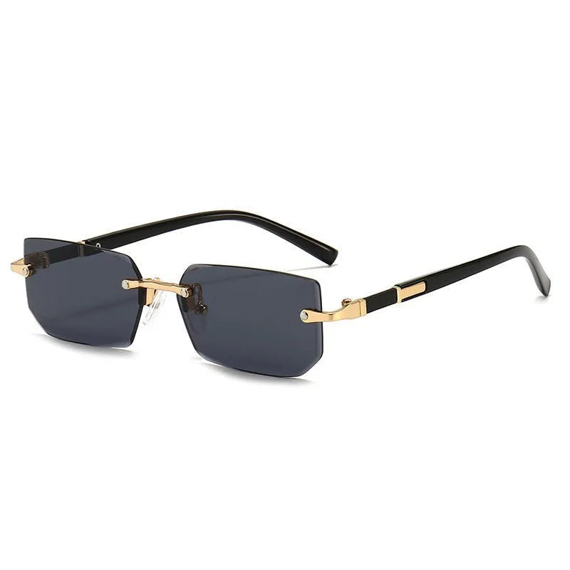 Unisex frameless water drop sunglasses in black, transparent, gold and gradient grey for sun protection and outdoor wear