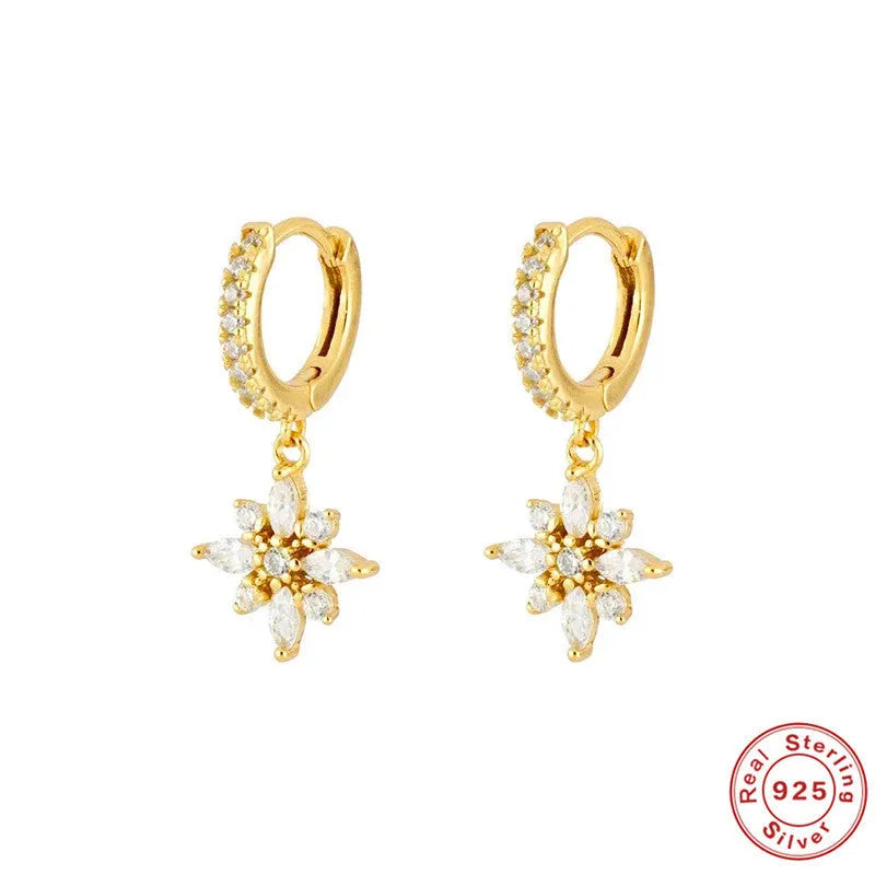 S925 sterling silver snowflake pendant earrings with geometric design in gold colour finishes