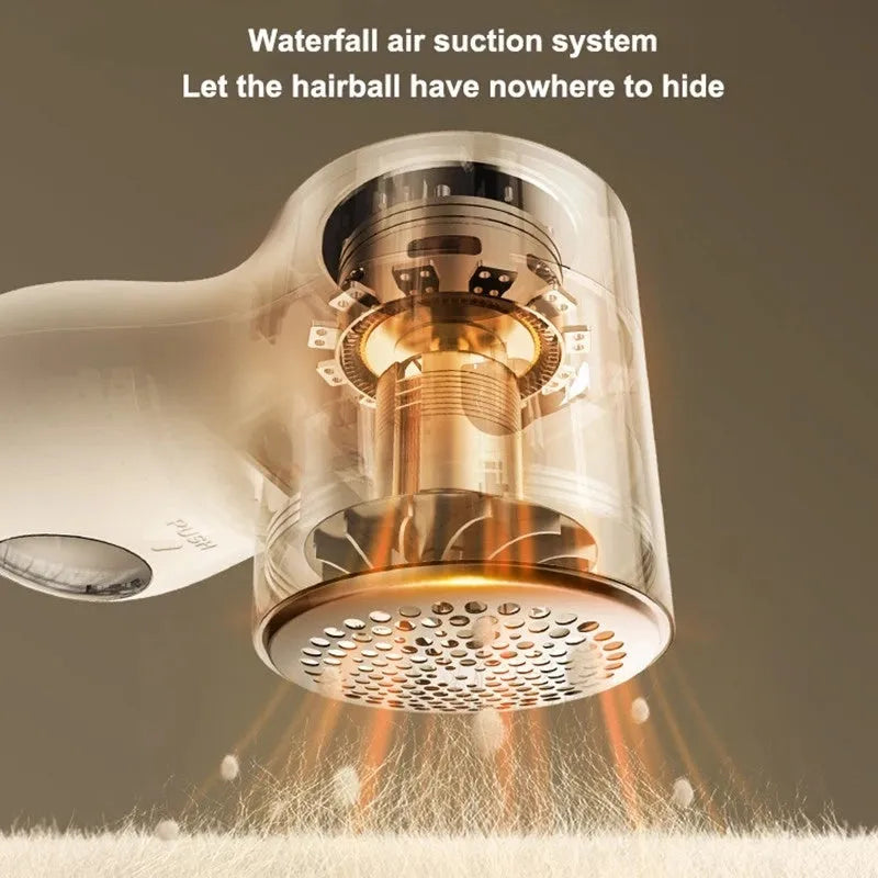 White electric lint remover with LED display showing dimensions 126x73x68mm