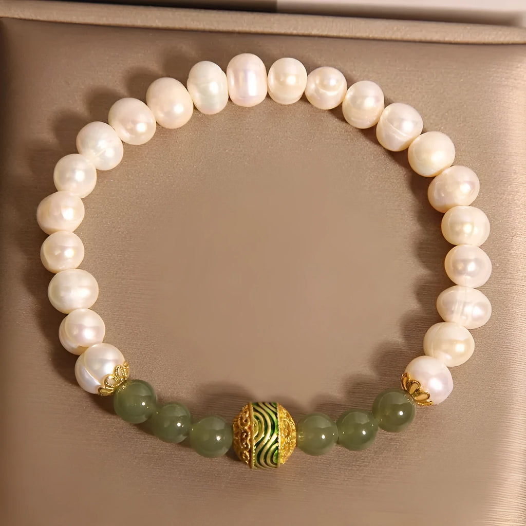 Natural pearl bracelet for women with jasper and enamel round beads in New Chinese light luxury style
