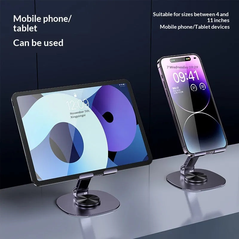 Desktop folding aluminium alloy phone stand in gun gray with rotatable head