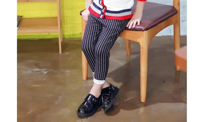 Boys' black shiny microfiber leather shoes with rubber sole round toe