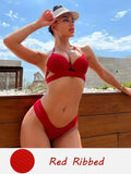 Women's backless skinny bikini swimwear set in leopard print, red, yellow, or black.