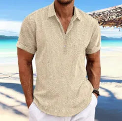 Men's light grey loose fit cotton blend cardigan with lapels and long sleeves