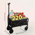 Heavy-duty foldable metal garden wagon cart with a storage box, shown in a collapsed and unfolded state.