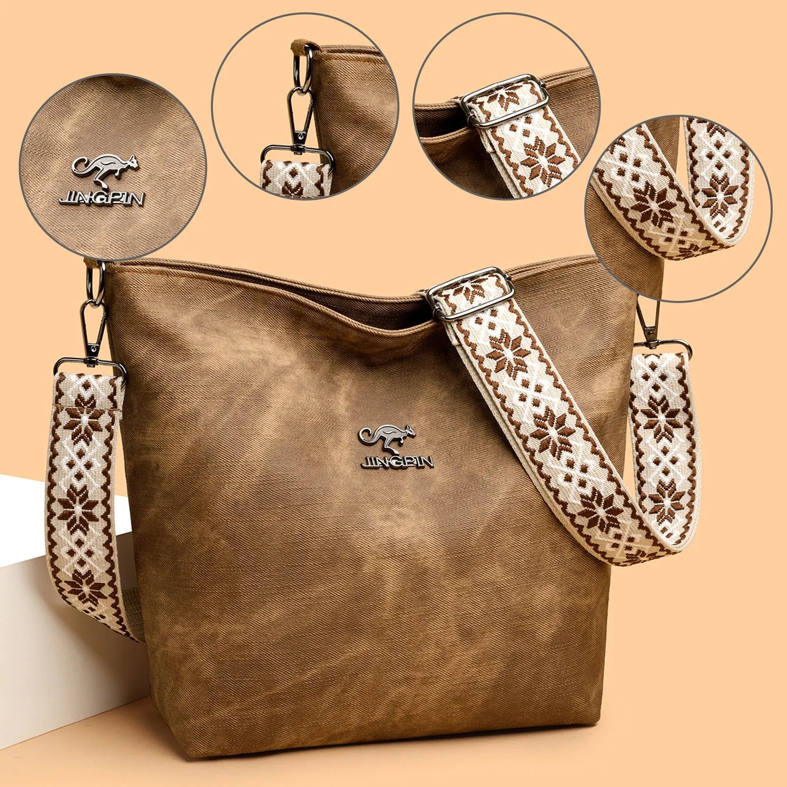 Soft PU leather women's crossbody bag in grey pink yellow with adjustable strap