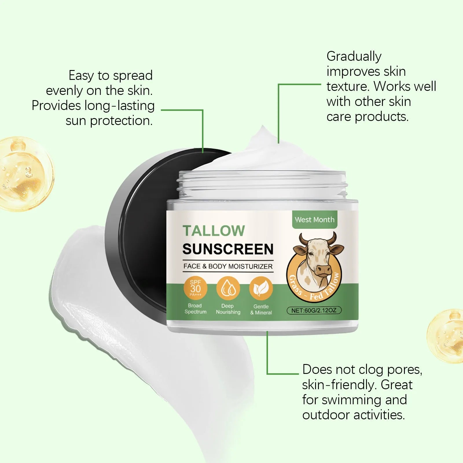 60g tube of refreshing, non-greasy facial sunscreen cream with hyaluronic acid.