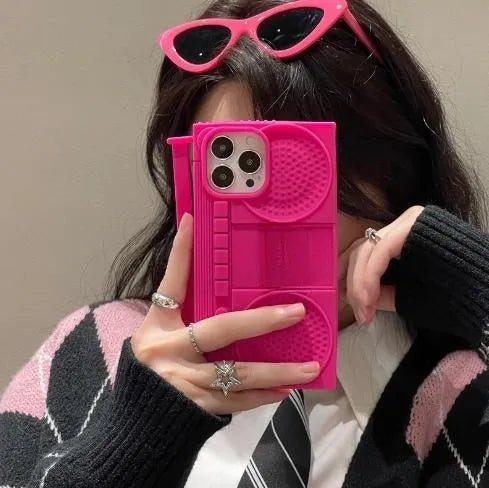 Pink silicone phone case for iPhone 11-14 Pro Max, all-inclusive fall protection design.