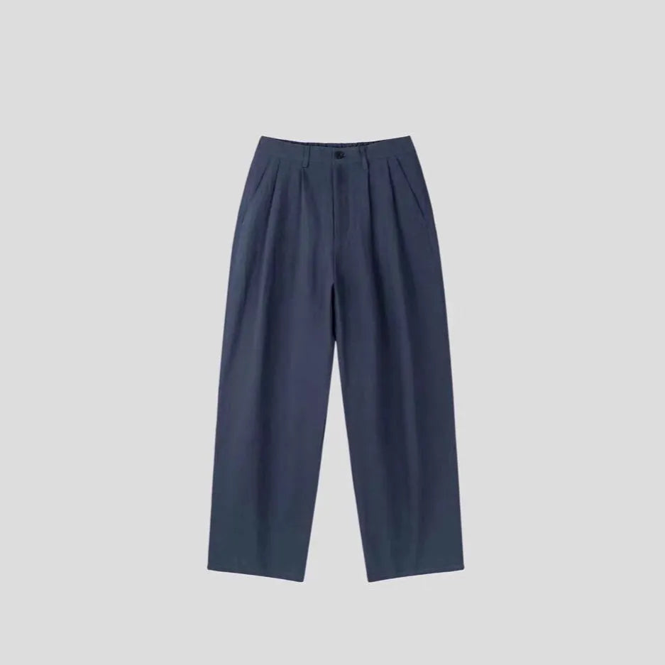 Men's apricot wide-leg cotton linen trousers with loose fit and Korean-style design