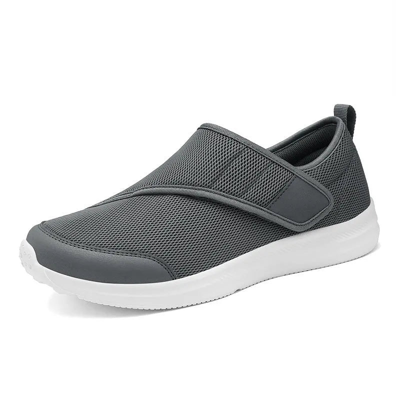 Casual walking shoes with Velcro closure and mesh upper in flat-heel design