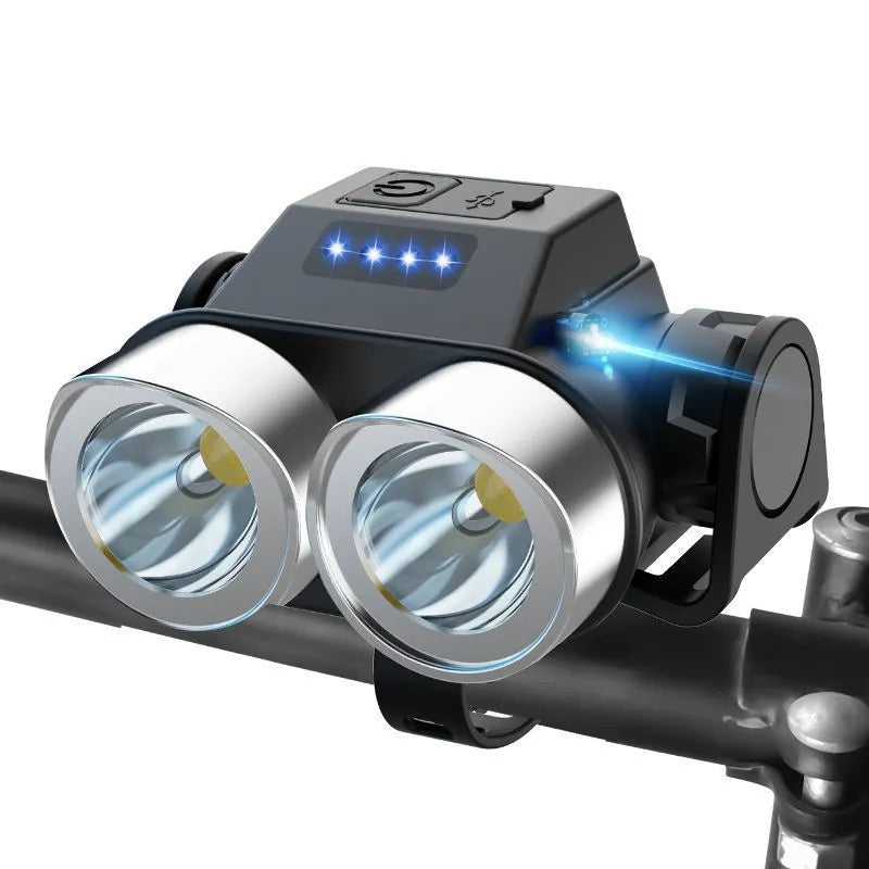 Rechargeable rainproof double-headed bicycle flashlight with aluminium body and power display