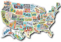 Travel-themed car sticker set showing world map design and separate letter stickers on a white background sheet.