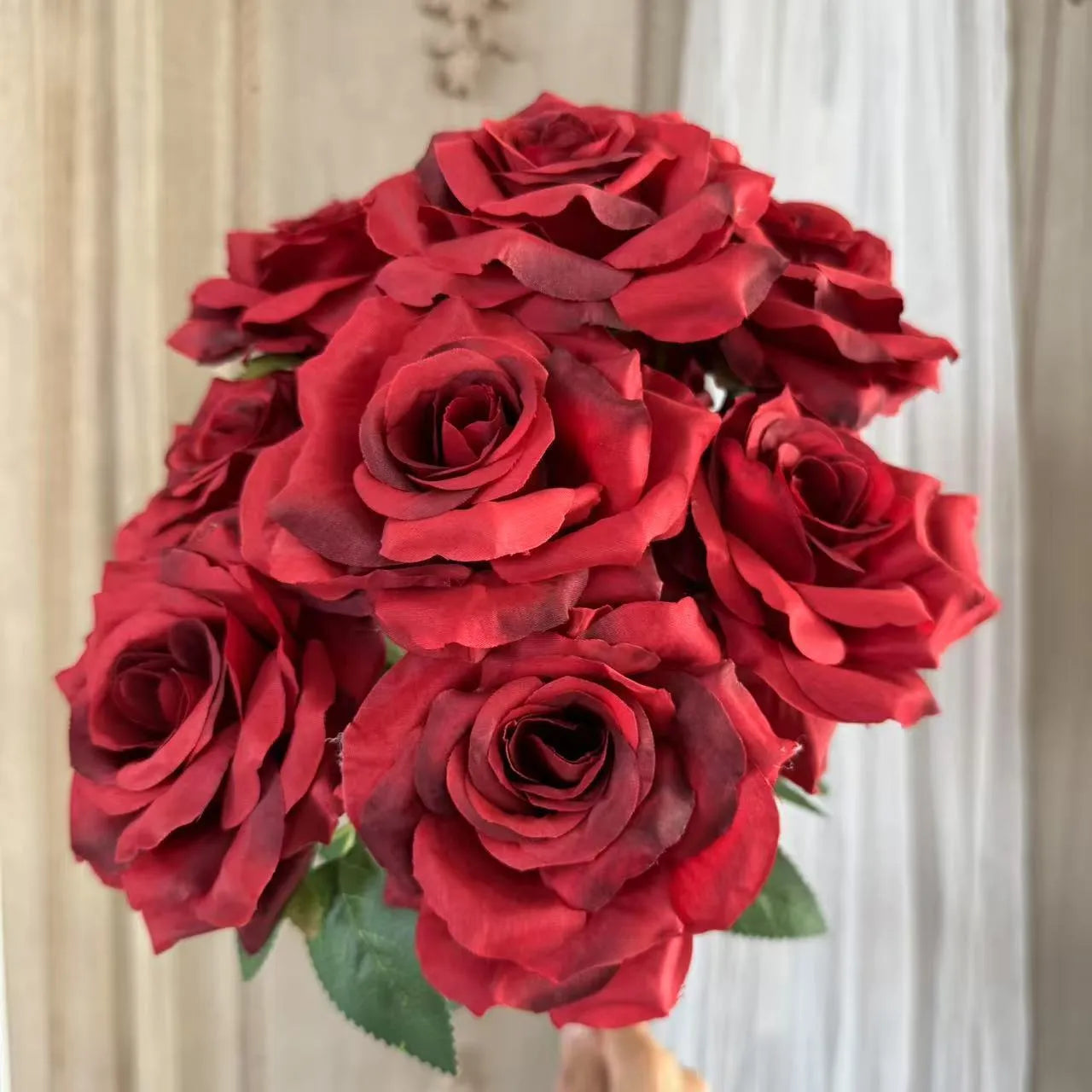 9-Head Silk Flower Row Bundle for Wedding Hall Decoration Photography Props Home Use 14 Colour Options Black Bright Red Champagne Cloudy Blue Coffee Green Light Blue Light Pink Orange Powder Core Purple Rose Red White Yellow