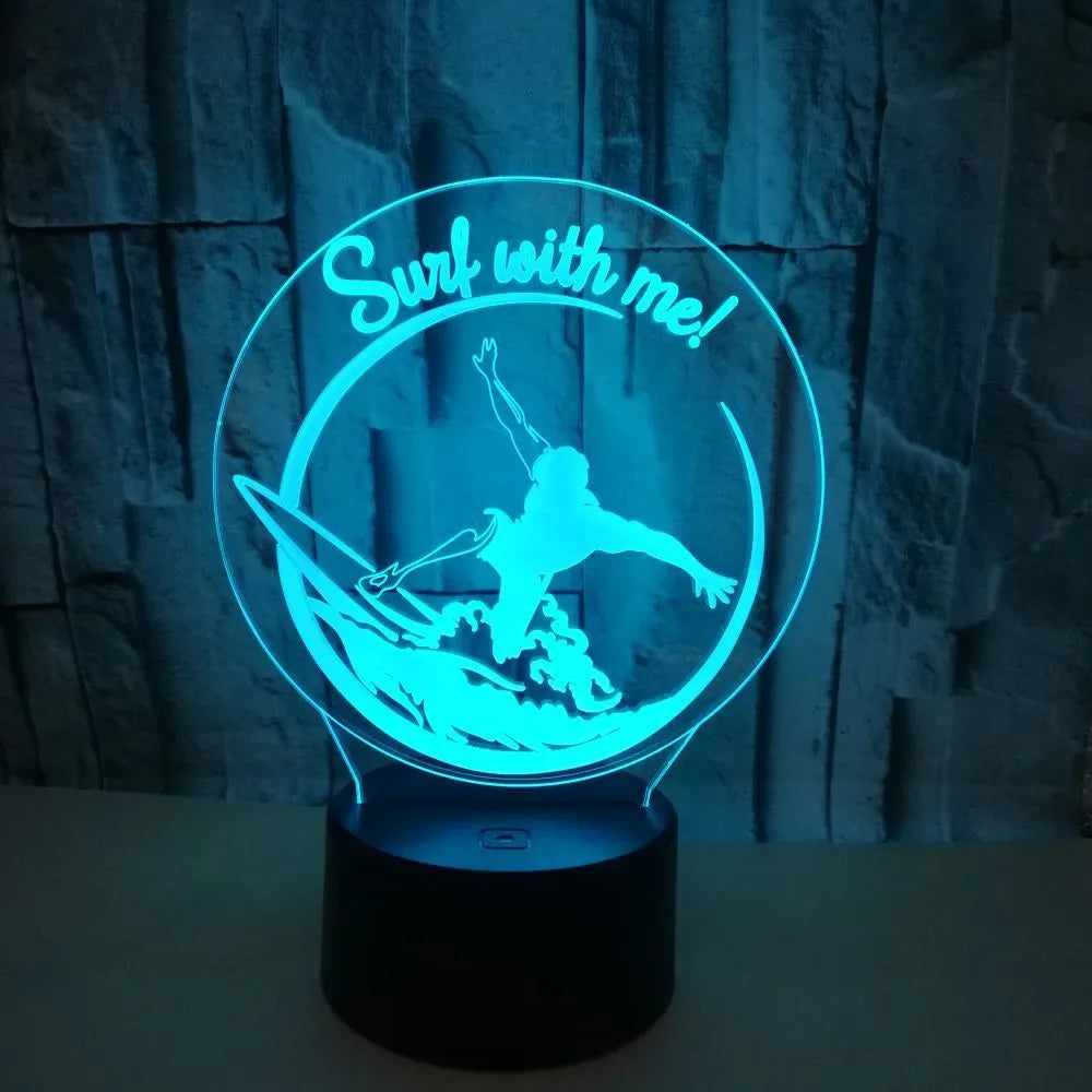 Touch control 3D night lamp with crack-patterned acrylic and seven colour LED lighting